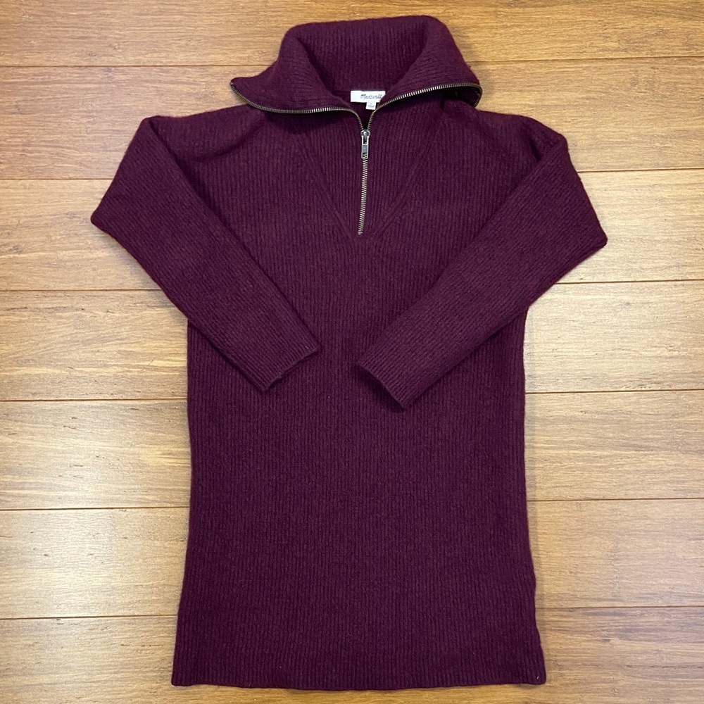 Madewell Burgundy Knit Wool Sweater Dress with Half-Zip size Small